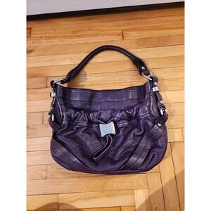 Vintage B MAKOWSKY Dark Purple Leather Shoulder Bag Handbag Purse Y2K